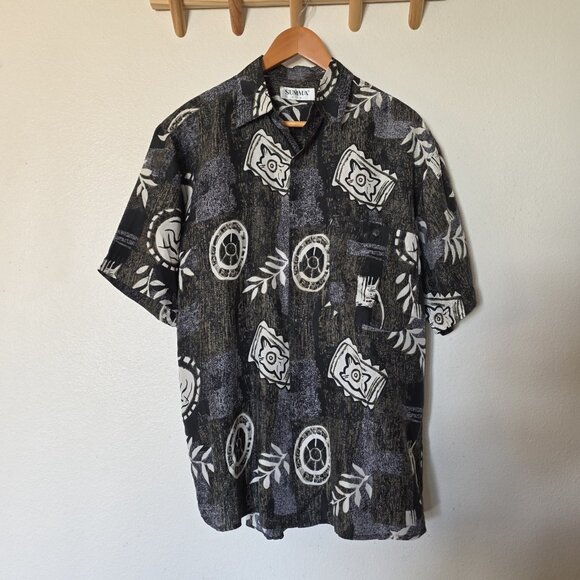 Vintage Summa Silk Hawaiian Shirt Mens S Black White Abstract 100% Silk Shirt - Picture 3 of 14